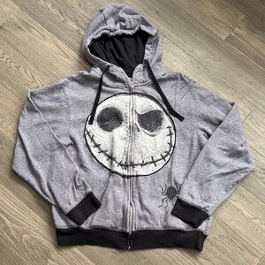 Disney | Nightmare Before Christmas Grey Zip Up Hoodie Jack Skellington Size M